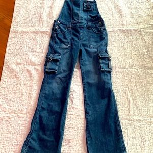 Flared leg denim overalls
